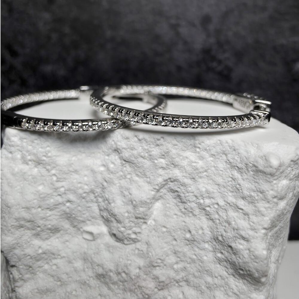 0.62 CTW Moissanite Inside-Out Pave Hoops w/Secure Hinge 925 Sterling Silver